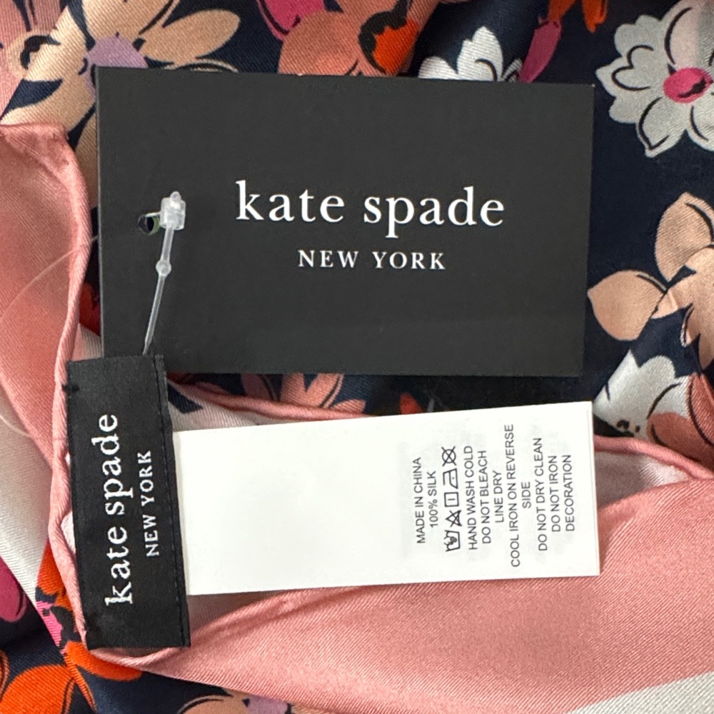 kate spade new york Blue Floral Medley Silk Square Scarf/Twilly    34”x 34”  NWT - Picture 8 of 8